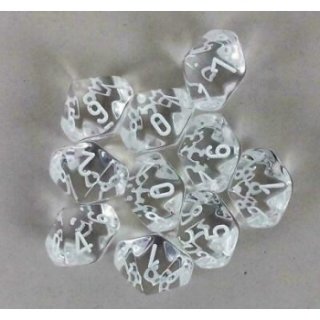 Chessex Translucent Ten d10 Set - Clear/white