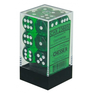 Chessex Translucent 16mm d6 with pips Dice Blocks (12 Dice) - Green w/white