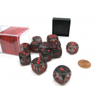 Chessex Translucent 16mm d6 with pips Dice Blocks (12 Dice) - Smoke w/red