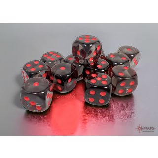 Chessex Translucent 16mm d6 with pips Dice Blocks (12 Dice) - Smoke w/red