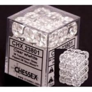 Chessex Translucent 12mm d6 with pips Dice Blocks (36 Dice) - Clear w/white