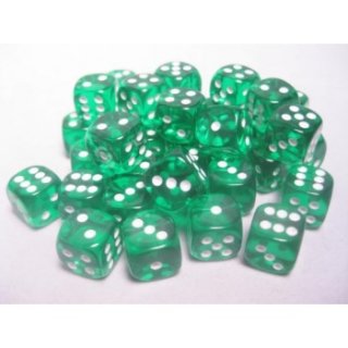Chessex Translucent 12mm d6 with pips Dice Blocks (36 Dice) - Green w/white