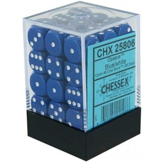Chessex Opaque 12mm d6 with pips Dice Blocks (36 Dice) - Blue w/white