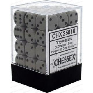 Chessex Opaque 12mm d6 with pips Dice Blocks (36 Dice) - Grey w/black
