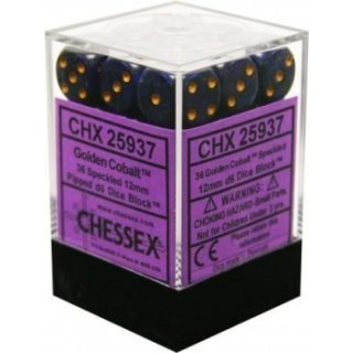 Chessex Speckled 12mm d6 Dice Blocks with Pips (36 Dice) - Golden Cobalt