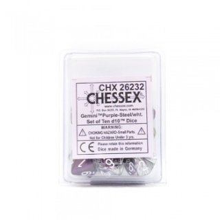 Chessex Gemini Ten d10 Sets - Purple-Steel w/white