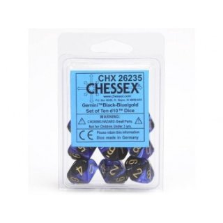Chessex Gemini Ten d10 Sets - Black-Blue w/gold