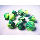 Chessex Gemini Ten d10 Sets - Green-Yellow w/silver