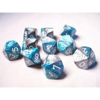Chessex Gemini Ten d10 Sets - Steel-Teal w/white