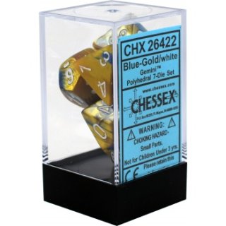 Chessex Gemini 7-Die Set - Blue-Gold w/white
