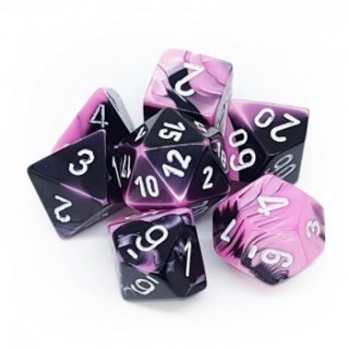 Chessex Gemini 7-Die Set - Black-Pink w/white