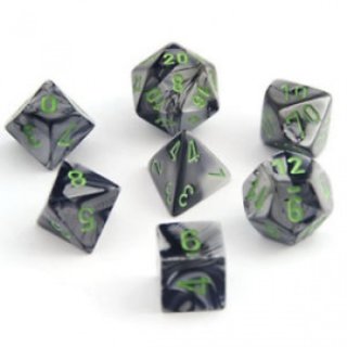 Chessex Gemini 7-Die Set - Black-Grey w/green