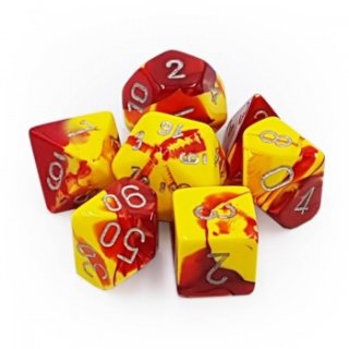 Chessex Gemini 7-Die Set - Red-Yellow w/silver