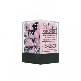 Chessex Gemini 12mm d6 Dice Blocks with pips Dice Blocks (36 Dice) - Black-Pink w/white