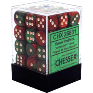 Chessex Gemini 12mm d6 Dice Blocks with pips Dice Blocks (36 Dice) - Green-Red w/white