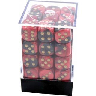 Chessex Gemini 12mm d6 Dice Blocks with pips Dice Blocks (36 Dice) - Black-Red w/gold