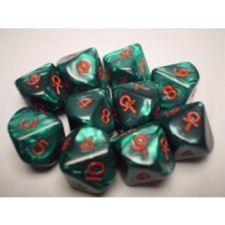 Chessex Specialty Dice Sets - Ankh d10 Set (Green marble w/red #s, 10 dice/set)"
