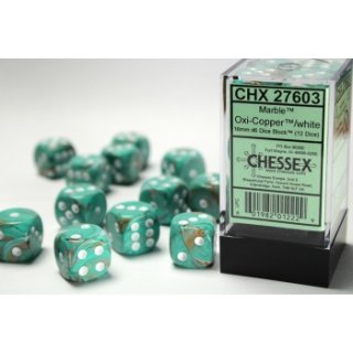 Chessex 16mm d6 with pips Dice Blocks (12 Dice) - Marble Oxi?Copper/white