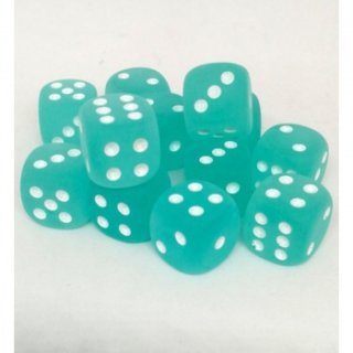 Chessex 16mm d6 with pips Dice Blocks (12 Dice) - Frosted Teal w/white