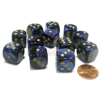 Chessex 16mm d6 with pips Dice Blocks (12 Dice) - Scarab Royal Blue w/gold