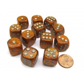 Chessex 16mm d6 with pips Dice Blocks (12 Dice) - Glitter Polyhedral Gold/silver