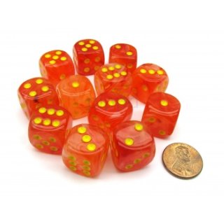 Chessex 16mm d6 with pips Dice Blocks (12 Dice) - Ghostly Glow Orange/yellow