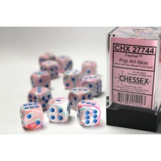 Chessex 16mm d6 with pips Dice Blocks (12 Dice) - Festive Polyhedral Pop Art /blue