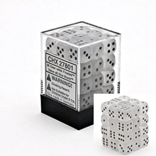 Chessex Signature 12mm d6 with pips Dice Blocks (36 Dice) - Frosted Clear w/black