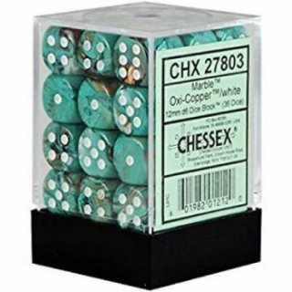 Chessex Signature 12mm d6 with pips Dice Blocks (36 Dice) - Marble Oxi-Copper/white