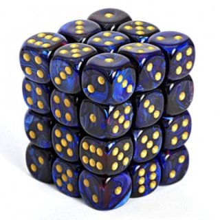 Chessex Signature 12mm d6 with pips Dice Blocks (36 Dice) - Scarab Royal Blue w/gold