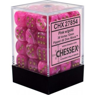 Chessex Signature 12mm d6 with pips Dice Blocks (36 Dice) - Vortex Pink w/gold