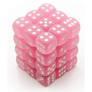 Chessex Signature 12mm d6 with pips Dice Blocks (36 Dice) - Frosted Polyheral Pink w/white