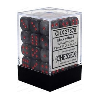 Chessex Signature 12mm d6 with pips Dice Blocks (36 Dice) - Velvet Black w/red
