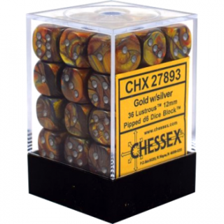 Chessex Signature 12mm d6 with pips Dice Blocks (36 Dice) - Lustrous Gold w/silver