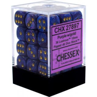 Chessex Signature 12mm d6 with pips Dice Blocks (36 Dice) - Lustrous Purple w/gold