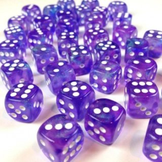 Chessex Borealis 12mm d6 Purple/white Luminary Dice Block (36 Dice)