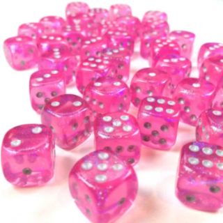 Chessex Borealis 12mm d6 Pink/silver Luminary Dice Block (36 Dice)
