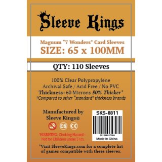 Card Sleeves - 65 x 100mm - Sleeve Kings - Magnum 7 Wonders Compatible - 110 Stück - 60 Micronss