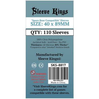 Card Sleeves - 40 x 89mm - Sleeve Kings - Space Base Compatible - 110 Stück - 60 Micronss