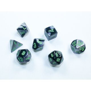 Chessex Gemini Mini-Polyhedral 7-Die Set - Black-Grey/green
