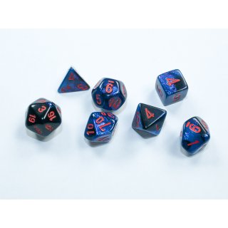 Chessex Gemini Mini-Polyhedral 7-Die Set - Black-Starlight/red