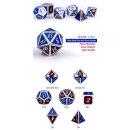 Metal & Enamel Dice Set (7) Burgundy & Blue