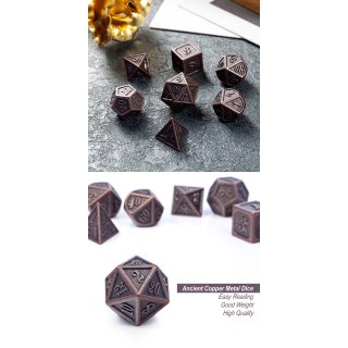 Metal & Enamel Dice Set (7) Copper