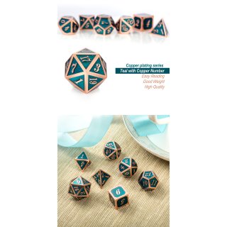 Metal & Enamel Dice Set (7) Teal & Copper