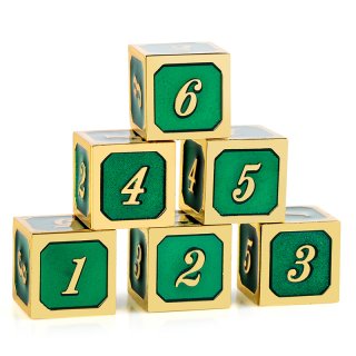D6 - Metal & Enamel Dice Set (12) Green & Gold