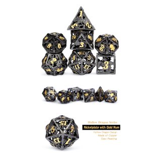 Hollow Dice Set (7) Dragon Black & Gold