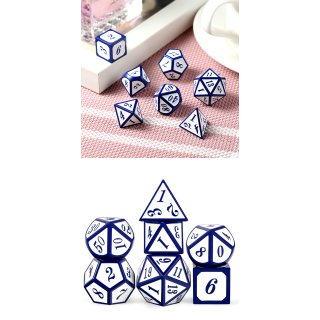Metal & Enamel Dice Set (7) White & Blue