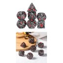 Hollow Dice Set (7) Skeleton Gunmetal & Red