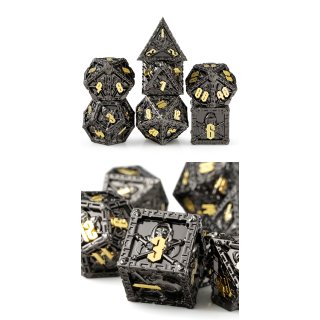 Metal & Enamel Dice Set (7) Reaper Black & Gold
