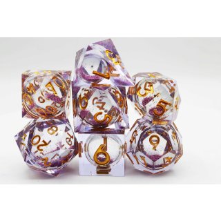 Purple Liquid Core Sharp Edge Resin RPG Dice Set (7)